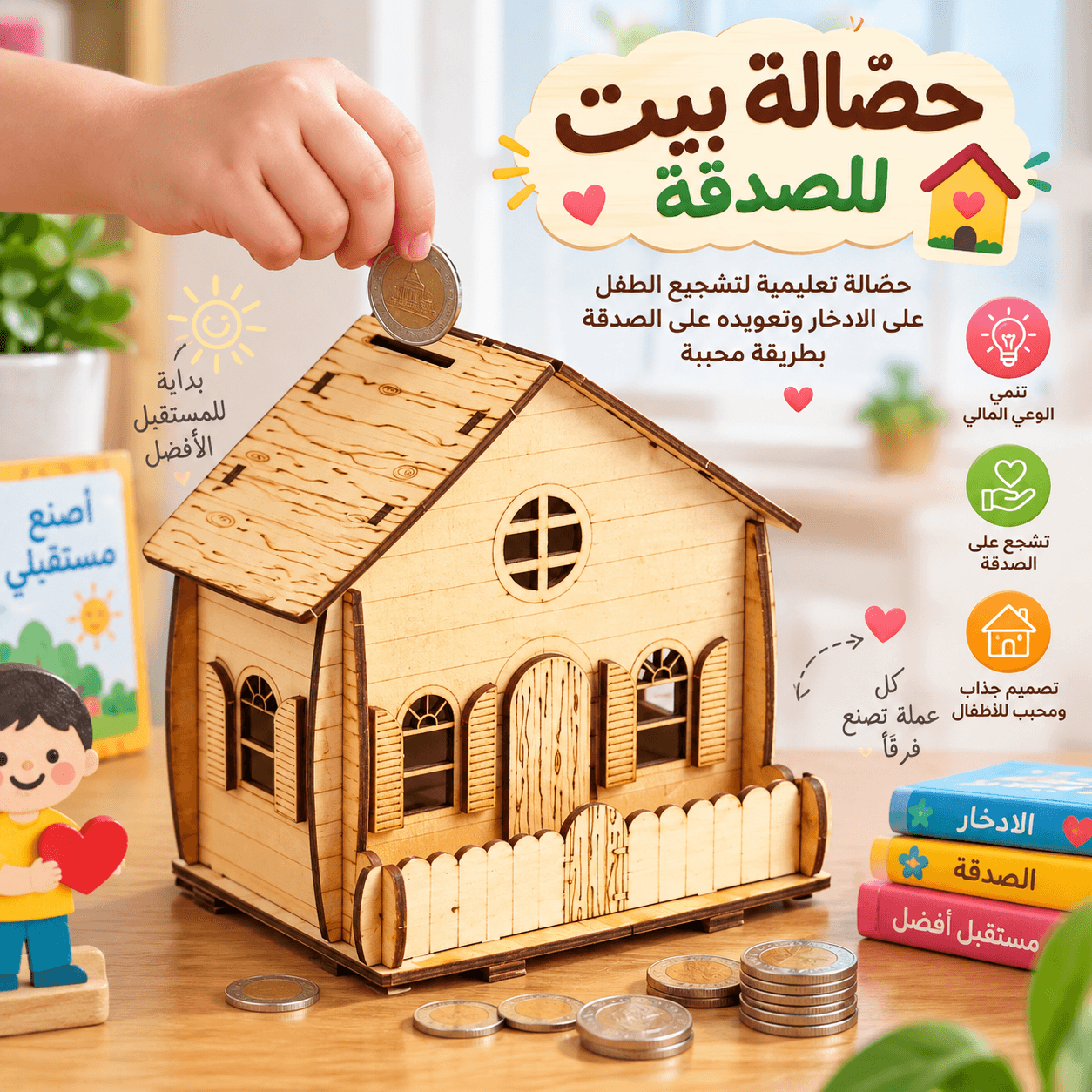 حصالة بيت الصدقة الخشبية — حصالة بيت الصدقة وفتحة إدخال النقود
