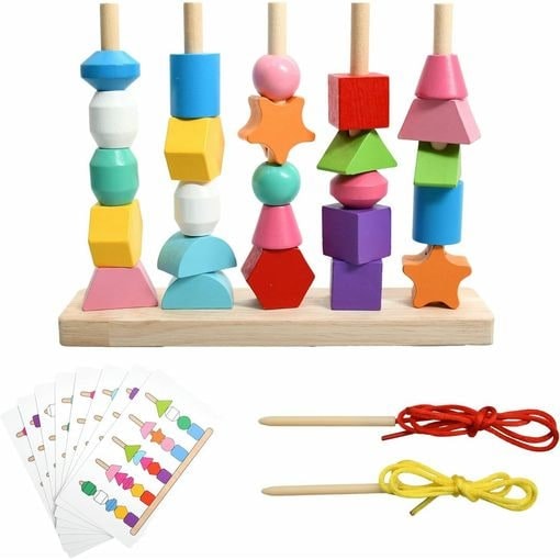 Geometric Shape Lacing and Stacking Game with Matching Cards