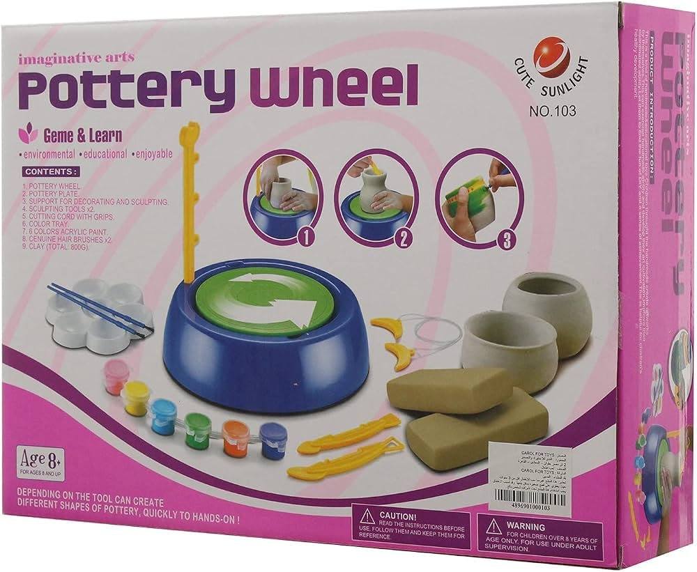 لعبة عجلة تشكيل الفخار الكهربائية للأطفال مع الطين والألوان Pottery Wheel